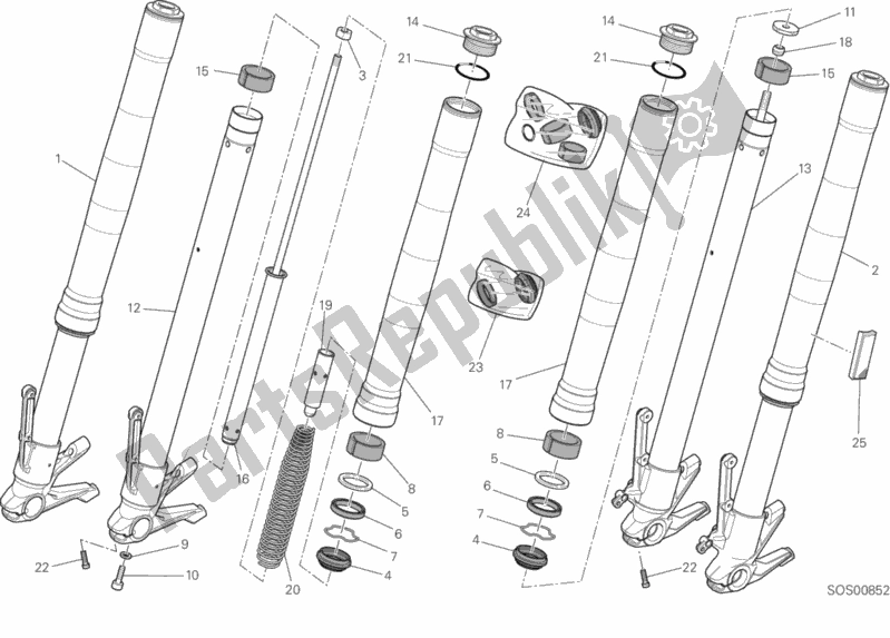 All parts for the Front Fork of the Ducati Monster 797 Thailand USA 2019